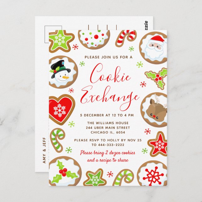 Christmas Cookie Exchange Red and Green Postcard (Front/Back)