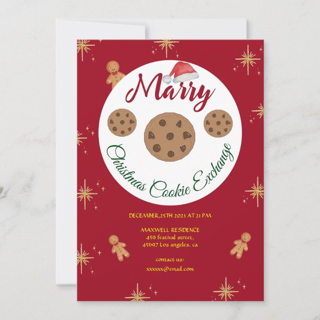 Christmas cookie exchange red gingerbread festive invitation (Front)