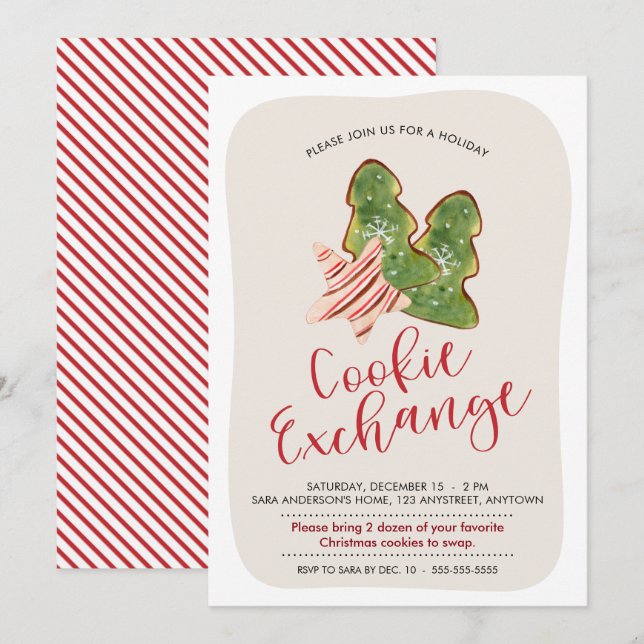Christmas Cookie Exchange Trendy Watercolor Cookie Invitation (Front/Back)