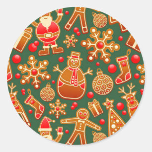 Christmas Cookie Fun Holiday Items on Green Classic Round Sticker