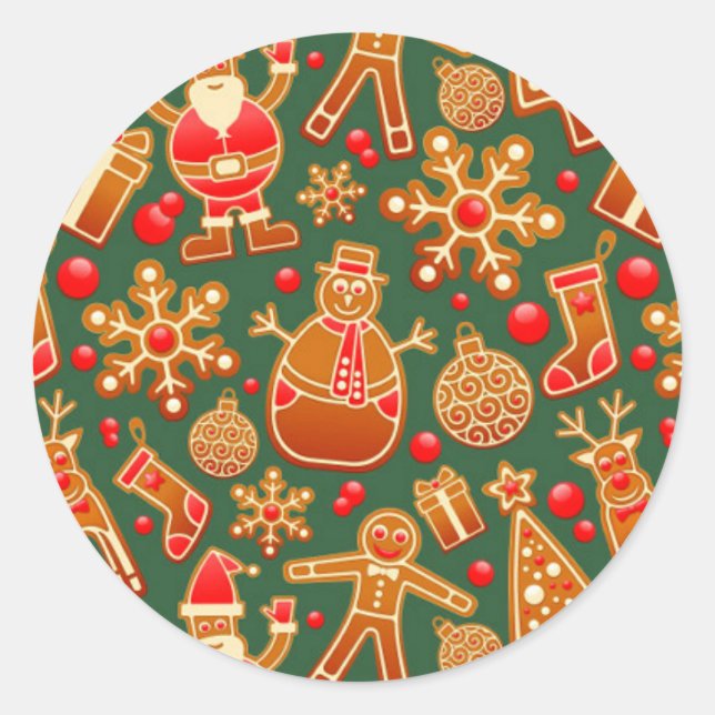 Christmas Cookie Fun Holiday Items on Green Classic Round Sticker (Front)