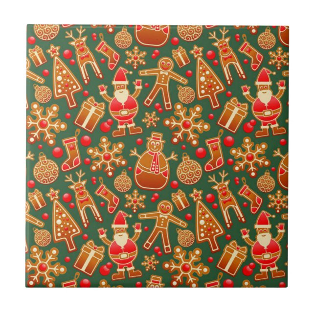 Christmas Cookie Fun Holiday Items on Green Tile (Front)