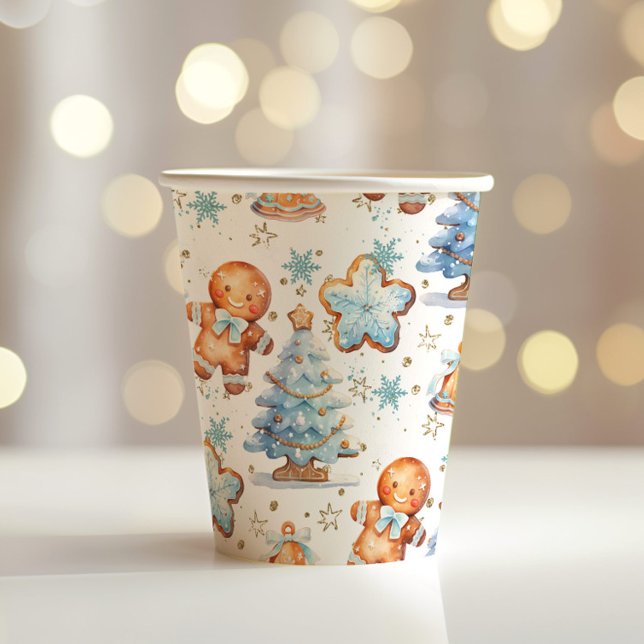 Christmas Cookie gingerbread man blue boy birthday Paper Cups (Creator Uploaded)
