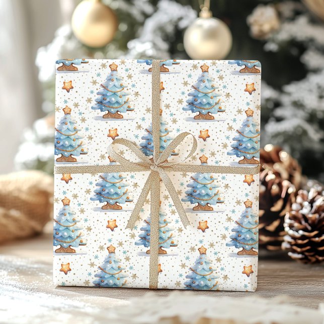 Christmas Cookie gingerbread man blue boy birthday Wrapping Paper Sheet (Creator Uploaded)
