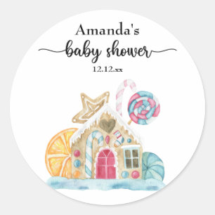 Christmas cookie house baby shower classic round sticker