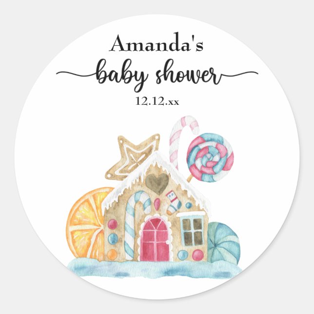 Christmas cookie house baby shower classic round sticker (Front)