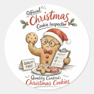 Christmas Cookie Inspector Watercolor Classic Round Sticker