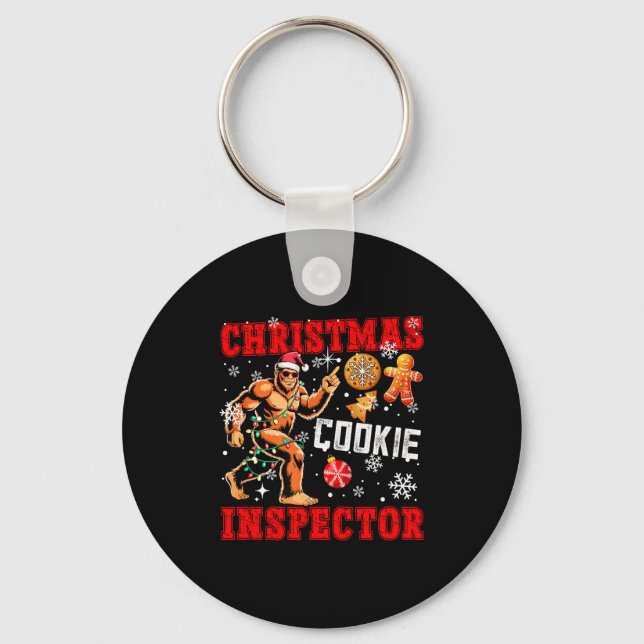 Christmas Cookie Inspector Xmas Santa Bigfoot Funn Key Ring (Front)