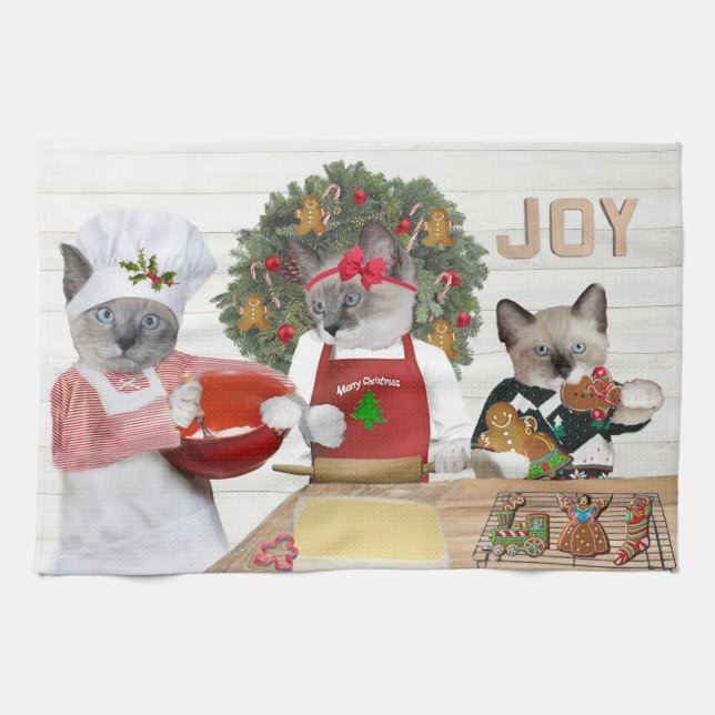 Christmas Cookie Kitten Kitchen Towel (Horizontal)
