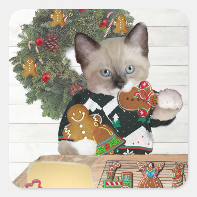Christmas Cookie Kitten Square Sticker (Front)
