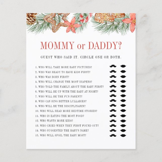 Christmas Cookie Mummy or Daddy Baby Shower Game  (Front)