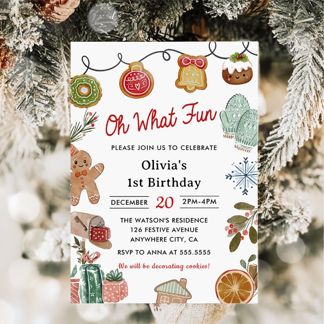  Christmas Cookie Oh What Fun 1st Birthday Party Invitation (Creator Uploaded)