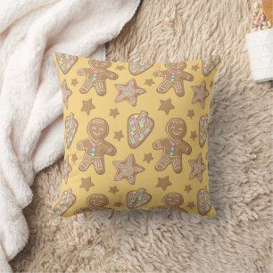 Christmas Cookie Pattern on Gold Throw Pillow