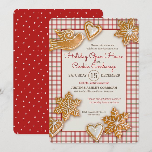 Christmas Cookie | Plaid | Holiday Open House Invitation (Front/Back)