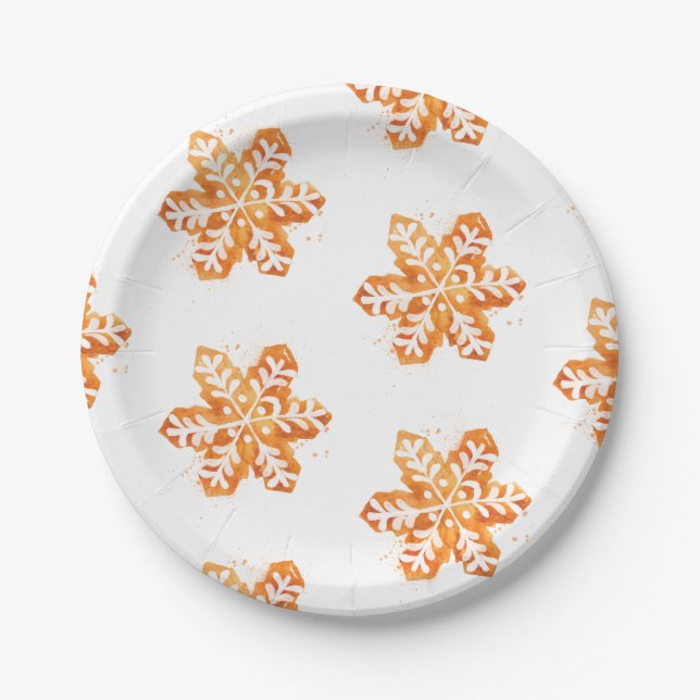 Christmas Cookie Snowflake Gingerbread Paper Plate (Front)