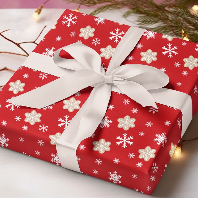 Christmas Cookie Snowflake Red White Pattern Wrapping Paper (Creator Uploaded)