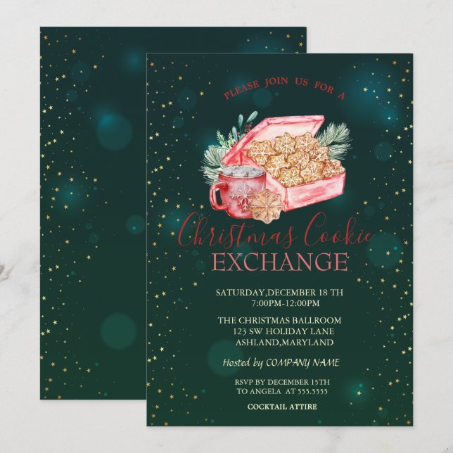 Christmas Cookie Stars Green Christmas Invitation (Front/Back)