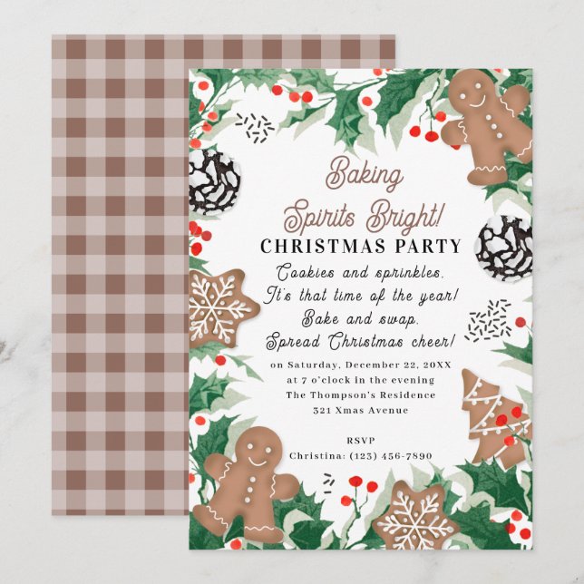 Christmas Cookie Swap Baking Spirits Bright Invitation (Front/Back)