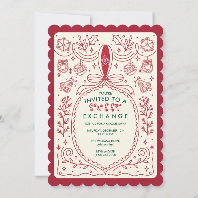 Christmas Cookie Swap Bow Cookies Decorating Party Invitation (Front)