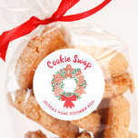Christmas Cookie Swap Classic Round Sticker<br><div class="desc">These Cookie Swap stickers are decorated with a watercolor festive wreath of cookies and greenery.
Easily customisable.
Original Watercolor © Michele Davies.</div>