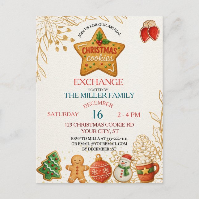Christmas Cookie Swap Invitation – Holiday Baking  Postcard (Front)