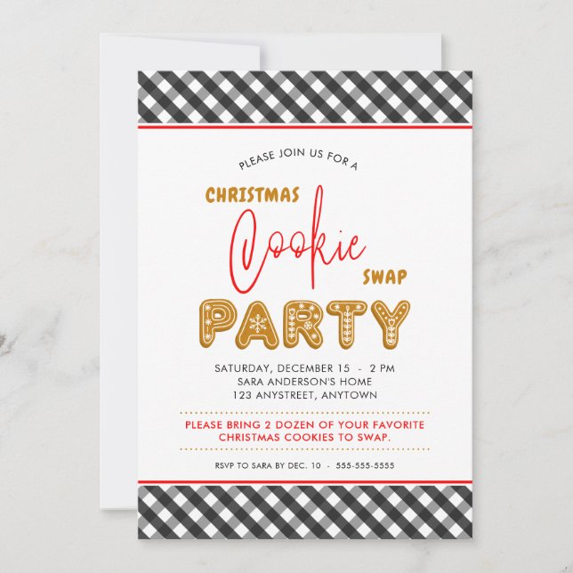 Christmas Cookie Swap Party Christmas Plaid Invitation (Front)
