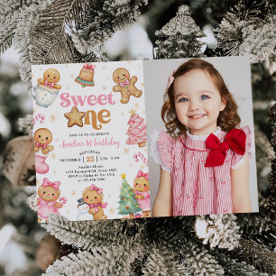 Christmas Cookie Sweet One 1st Birthday Photo Invitation
