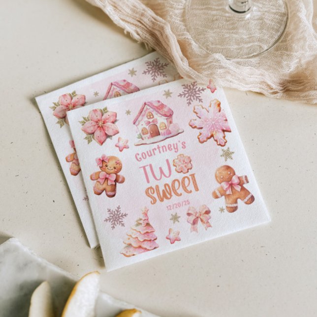 Christmas Cookie Two Sweet 2nd Birthday girl pink Napkin (Creator Uploaded)