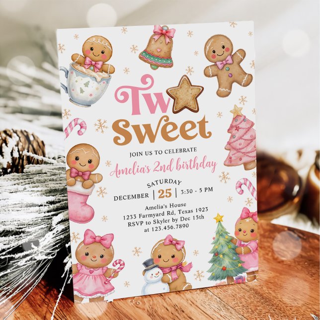 Christmas Cookie Two Sweet 2nd Birthday Party Invitation (Creator Uploaded)