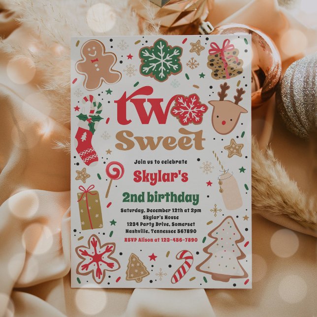 Christmas Cookie Two Sweet 2nd Birthday Party Invitation (Creator Uploaded)