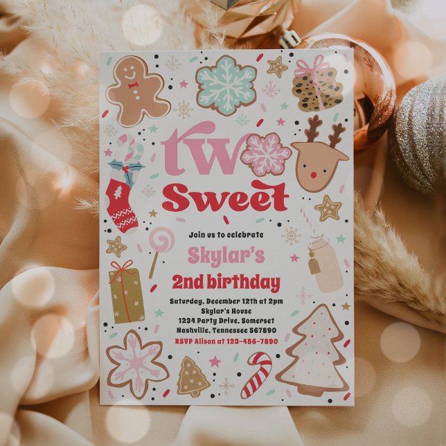 Christmas Cookie Two Sweet 2nd Birthday Party Invitation (Creator Uploaded)