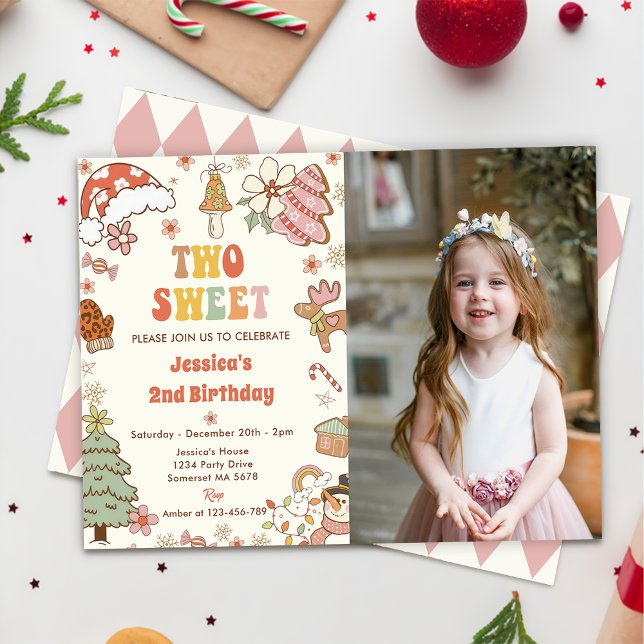 Christmas Cookie Two Sweet 2nd Birthday Photo Invitation (Creator Uploaded)