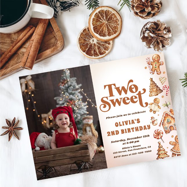 Christmas Cookie Two Sweet 2nd Birthday Photo Invitation (Creator Uploaded)