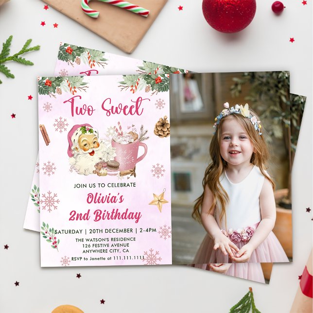 Christmas Cookie Two Sweet 2nd Birthday Photo Invitation (Creator Uploaded)