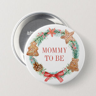Christmas Cookie Wreath Baby Shower Mummy to be 7.5 Cm Round Badge