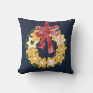 Christmas Cookie Wreath with Blue Grey Background Cushion