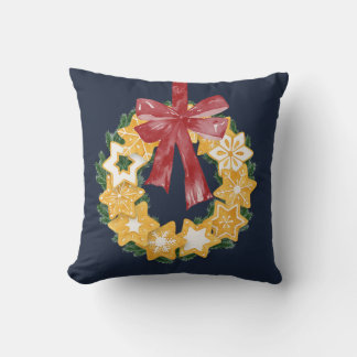 Christmas Cookie Wreath with Blue Grey Background Cushion