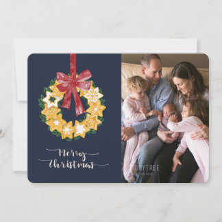 Christmas Cookie Wreath with Blue Grey Background Holiday Card