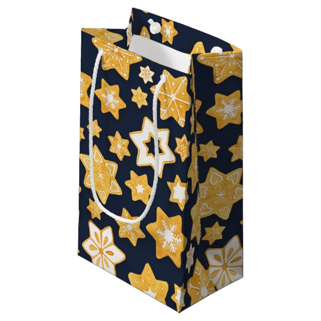 Christmas Cookie Wreath with Blue Grey Background Small Gift Bag (Front Angled)