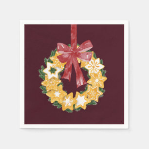 Christmas Cookie Wreath with Burgundy Background Napkin