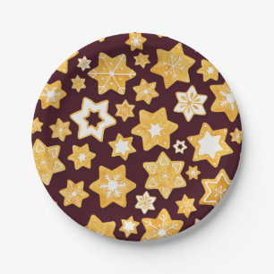 Christmas Cookie Wreath with Burgundy Background Paper Plate
