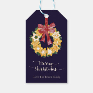 Christmas Cookie Wreath with Navy Blue Background Gift Tags