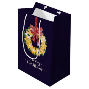 Christmas Cookie Wreath with Navy Blue Background Medium Gift Bag