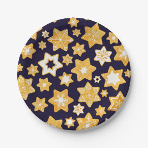 Christmas Cookie Wreath with Navy Blue Background Paper Plate