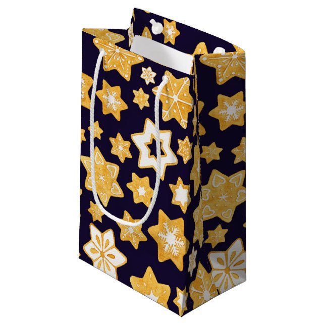 Christmas Cookie Wreath with Navy Blue Background Small Gift Bag (Front Angled)