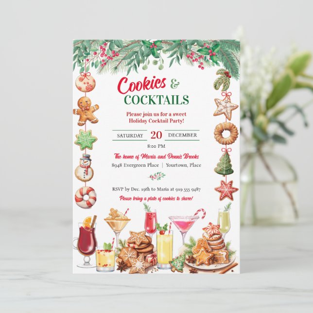 Christmas Cookies and Cocktails Holiday Party Invitation (Standing Front)