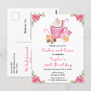 Christmas Cookies and Cocoa Birthday Party Pink Postcard