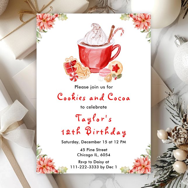 Christmas Cookies and Cocoa Birthday Party Red Invitation (Creator Uploaded)