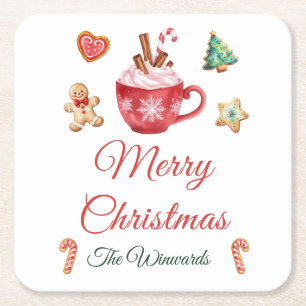 Christmas Cookies and Cocoa Party Square Paper Coaster