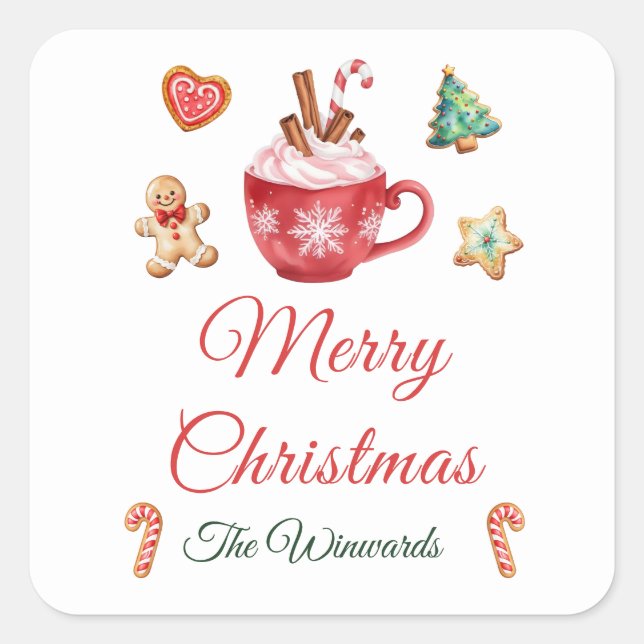 Christmas Cookies and Cocoa Party Square Sticker (Front)